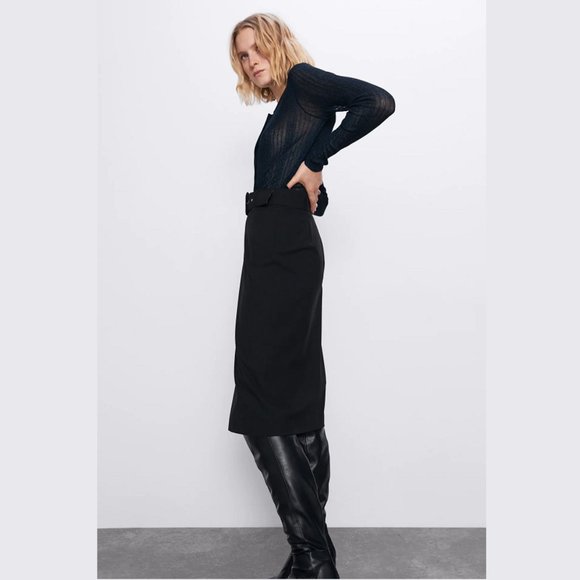 LAST ONE!!! ZARA Black Belted Pencil Skirt - Picture 9 of 13